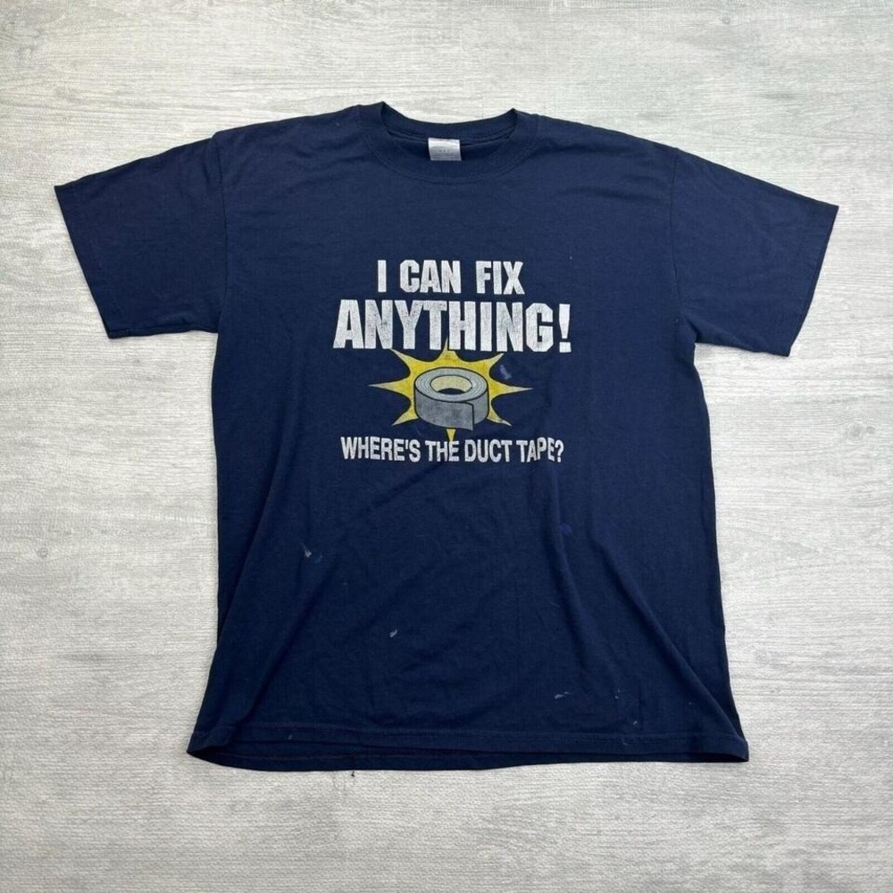 Vintage Duct Tape Shirt Adult Medium Navy Blue I Can Fix Anything